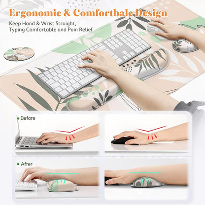 Gimars Upgrade Enlarge Silky and Superfine Fabric Gel Memory Foam Keyboard Wrist Rest Set, Ergonomic Keyboard Mouse Wrist Support for Typing Pain Relief, Comfort for Office, Gaming, Computer