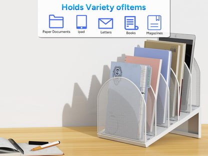 gianotter Desktop File Organizer, Desk Organizer with 5 Compartments, Paper Organizer for Desk, Workspace Organizers for Office Supplies (Black, Upright Style)