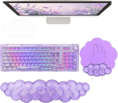 Cloud Wrist Rest Keyboard Pink Mouse Pad Set with Wrist Rest Ergonomic Wrist Pad Memory Foam Non-Slip Base Cute Gradient Wrist Support for Computer Laptop Gaming Home Office Relief Typing Pain