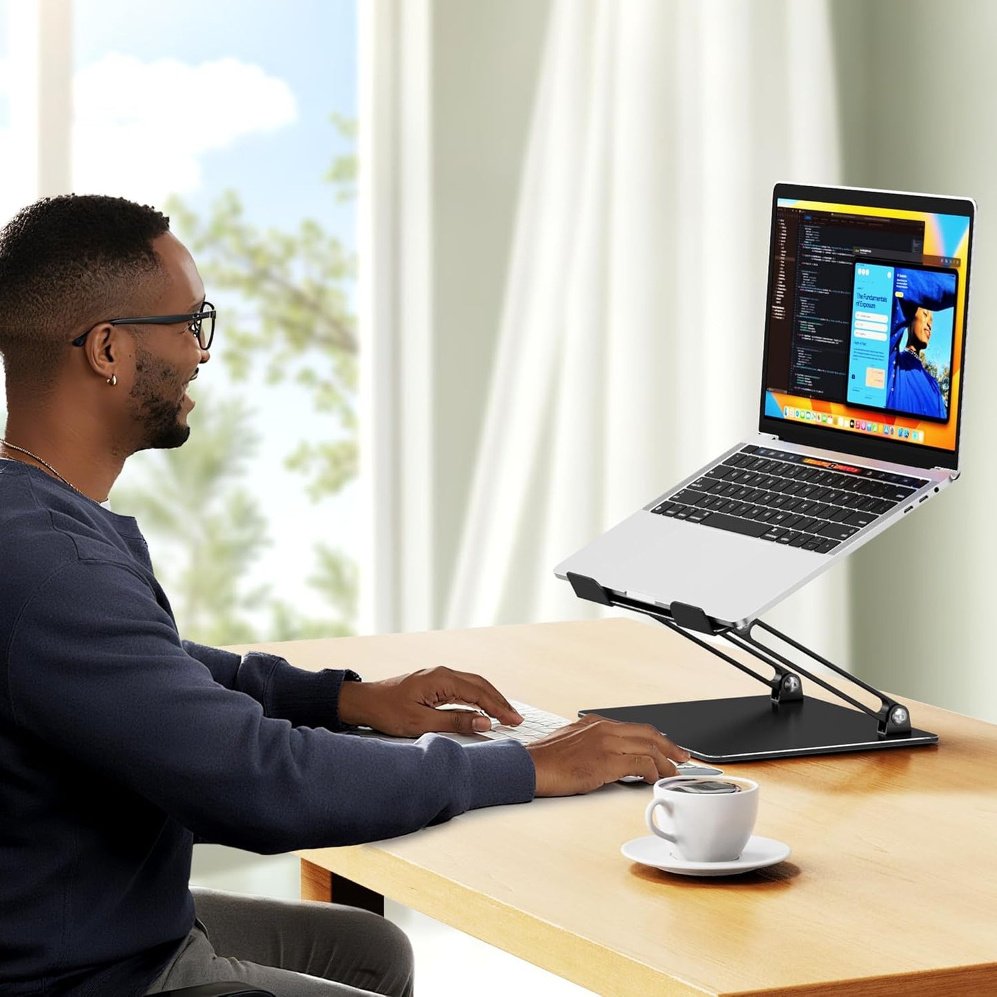 BESIGN LS10 Aluminum Laptop Stand, Ergonomic Adjustable Notebook Tablet Stand, Computer Holder Compatible with Air, Pro, Dell, HP, Lenovo More 10-14" Laptops, Silver