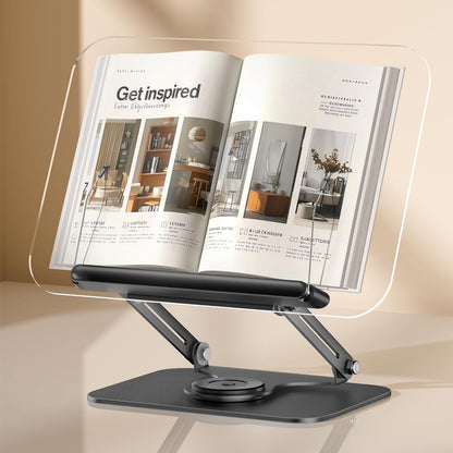 ASIEIT Desk Clamp Book Stand, Aluminum Book Holder Adjustable Height & Angle, Cookbook Stand for Kitchen, Recipe Book Holder with 360° Swivel Base, Book Stand for Reading, Office, Laptop