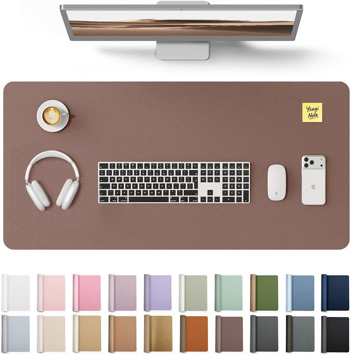 YSAGi Leather Desk Protector, Office Mat, Large Mouse Mat, Non-Slip PU Leather Blotter, Laptop Pad, Waterproof Writing Pad for Office and Home (Light Pink, 23.6" x 13.8") - Colors B