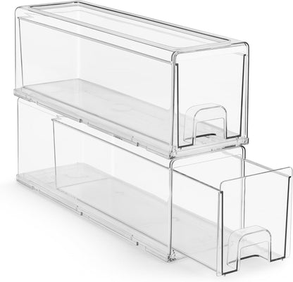 Sorbus Small Clear Stackable Storage Drawers – 4-Pack Plastic Organizer Bins with Handles – Stackable Pull-Out Storage Drawers for Closet, Pantry, Office, Bathroom, Craft, and Toy Organization