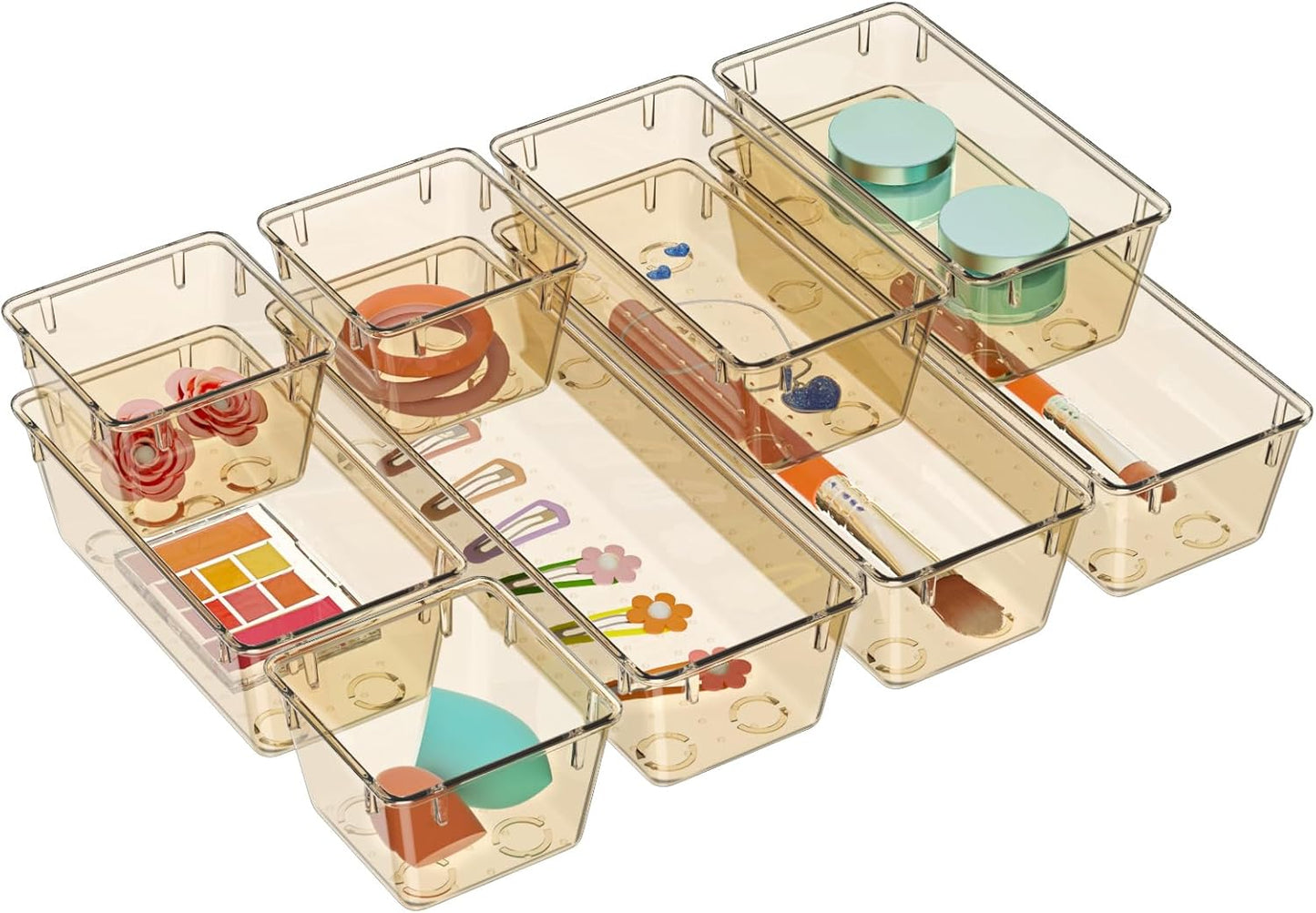WOWBOX 6 Pack Clear Drawer Organizer Set, Acrylic Drawer Storage Trays, Storage Bins for Makeup, Cosmetics, Jewelries, Utensils, Gadgets, Office