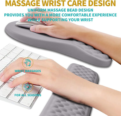 Hokafenle 2 in 1 Ergonomic Mouse Pad Wrist Support & Wrist Rest for Computer Keyboard Set, with Relieve Carpal Tunnel Pain Massage Bulge and Full Memory Gel Design (2In1 Set, Light Green)