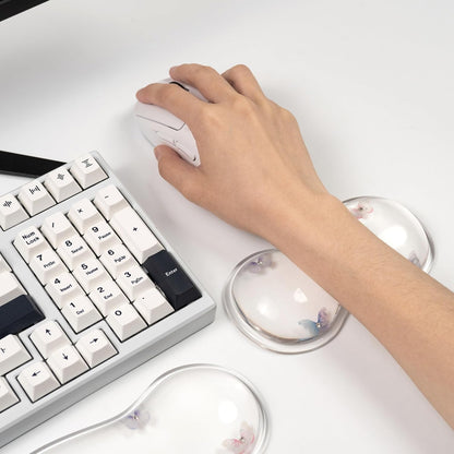 Gel Keyboard and Mouse Wrist Rest Set – Clear Wrist Rest for Computer Keyboard 60%/68%/75%, Comfort & Support for Typing and Gaming (Cute Butterfly)
