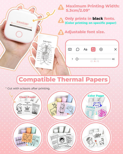 Memoking Sticker Maker - T02 Mini Sticker Printer Wireless Inkless Label Maker Portable Thermal Printer for Student Birthday Gift, Impresora Portátil for Note, DIY, Compatible with iOS & Android, Pink