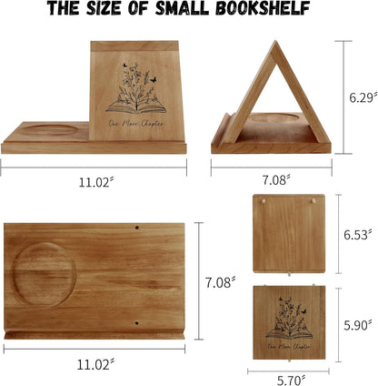 LITIVY Wooden Book Holder with Drink Holder, Wooden Triangle Bookmark Reading Rest with Slotted, Book Display Bookmark Book Holder Decor for Coffee and Book Lover Gifts (Greenish Gray)