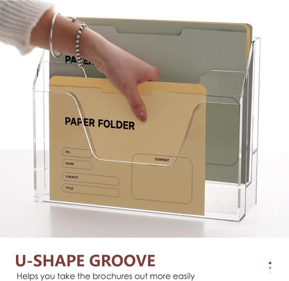 Wall Hanging File Folder Organizer for Desk, 3-Tier Acrylic Magazine Rack Wall Mount File Holder, Clear Paper Document Office Organizer - 1 Pack