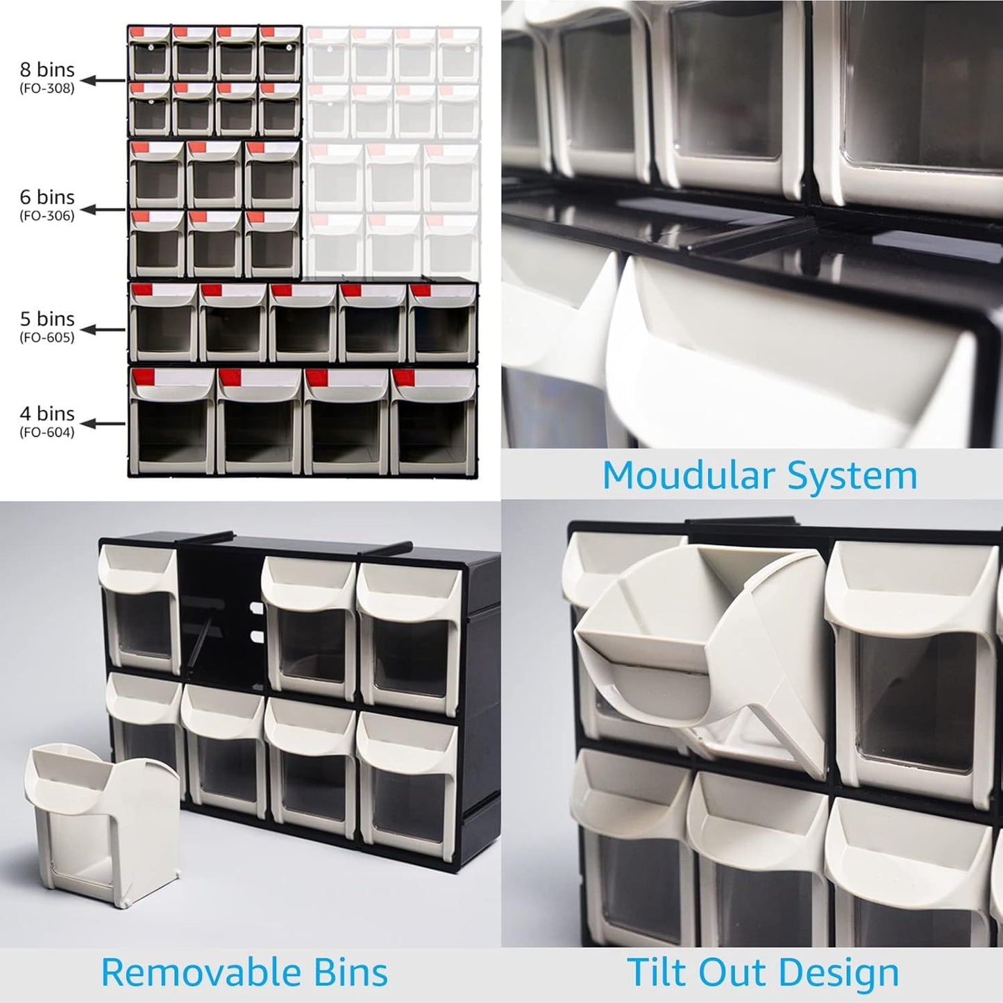 SHUTER Tilt Out Storage Cabinet w/6 Removeable Drawers, Plastic Small Parts Organiser, Stackable Storage Drawers, Tip Out Bin Kits-Included, Sewing Craft Storage Bins, Black FO-306-BK