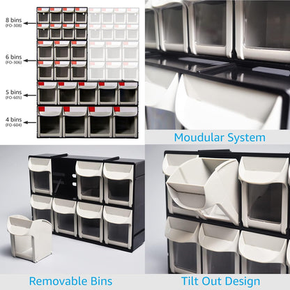 SHUTER Tilt Out Storage Cabinet w/6 Removeable Drawers, Plastic Small Parts Organiser, Stackable Storage Drawers, Tip Out Bin Kits-Included, Sewing Craft Storage Bins, Black FO-306-BK