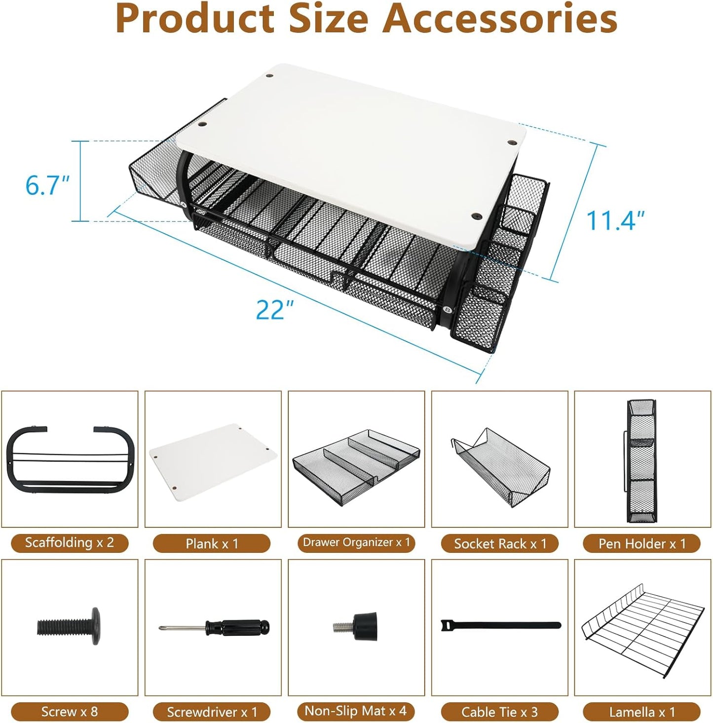 Desk Organizers and Accessories Monitor Riser, Monitor Stand with Drawer (2-Tier Drawers) with Large Side Storage Rack & Cable Management,66LBS/30KG, Office Organization, Walnut Brown