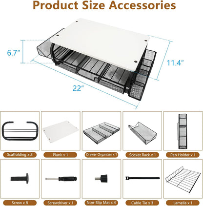 Desk Organizers and Accessories Monitor Riser, Monitor Stand with Drawer (2-Tier Drawers) with Large Side Storage Rack & Cable Management,66LBS/30KG, Office Organization, Walnut Brown