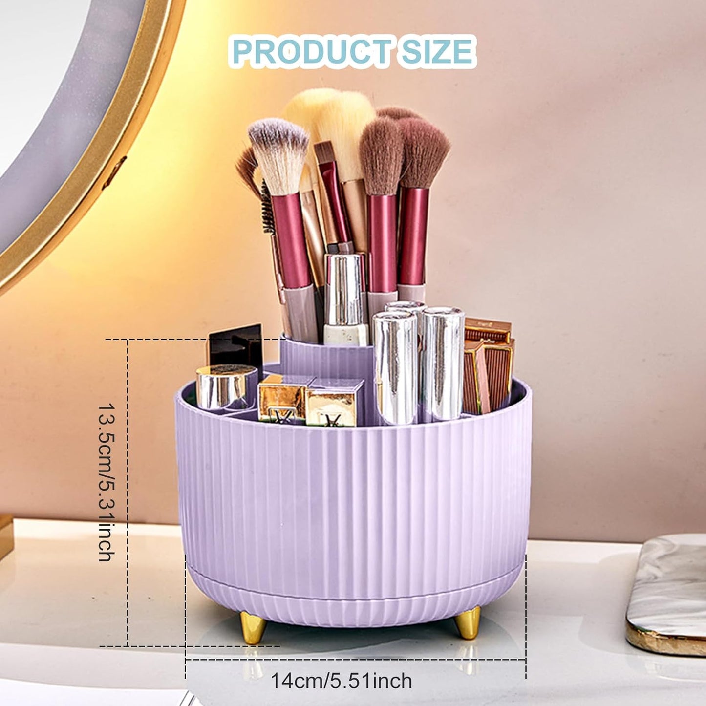 Cayxenful Pencil Holder For Desk,5 Slots 360°Degree Rotating Desk Organizers And Accessories,Desktop Storage Stationery Supplies Organizer, Cute Pencil Cup Pot For Office, School, Home (B-White)