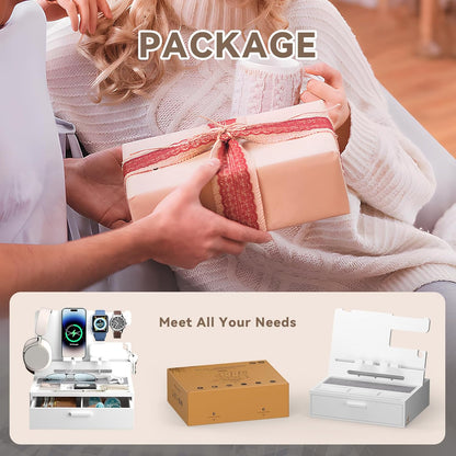 Pezin & Hulin Wooden Charging Station, Bedside Nightstand Tray, with Spacious Drawer, Felt Pads for Phones, Watch, Idea Gifts for Him Birthday, Son, Christmas for Papa Fathers Day (Nature)