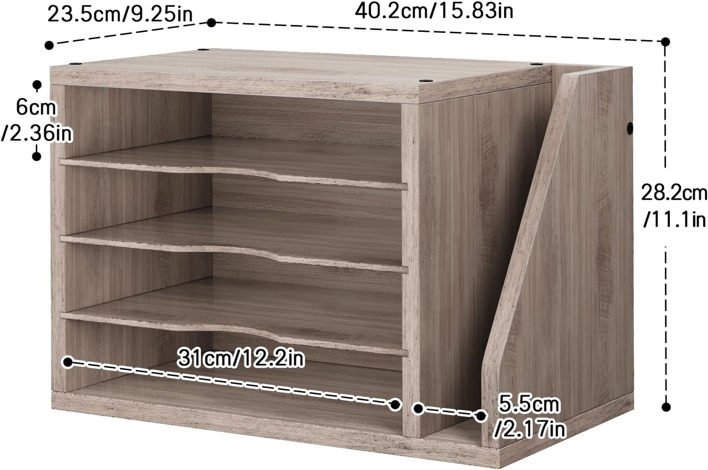 Creso hom Mail Sorter, File Organizer Desktop, Wood Desk Organizer with 3 Adjustable Shelves, Mail Holder for Office, Home, Letter Sorter File Holders for Envelopes, Supplies Magazines, Rustic Brown