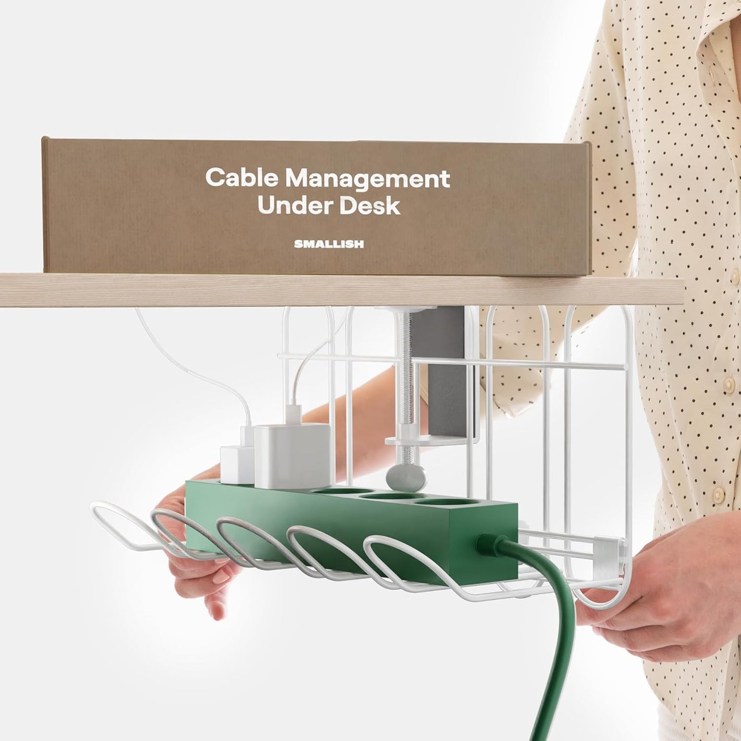 CarryUp Under Desk Cable Tray, No Drill Wire Management Clamp, Computer Cord Organizer, Cable Hider & Holder, Cord Keepers for Home Office Organization, Powder Coated Metal, Easy Install - Grey