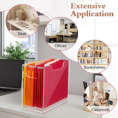 Jumyee Clear Acrylic File Folder Organizer with Handle – Portable Hanging File Box for Letter/A4, See-Through Desktop File Storage for Home Office School (No Folders Included)