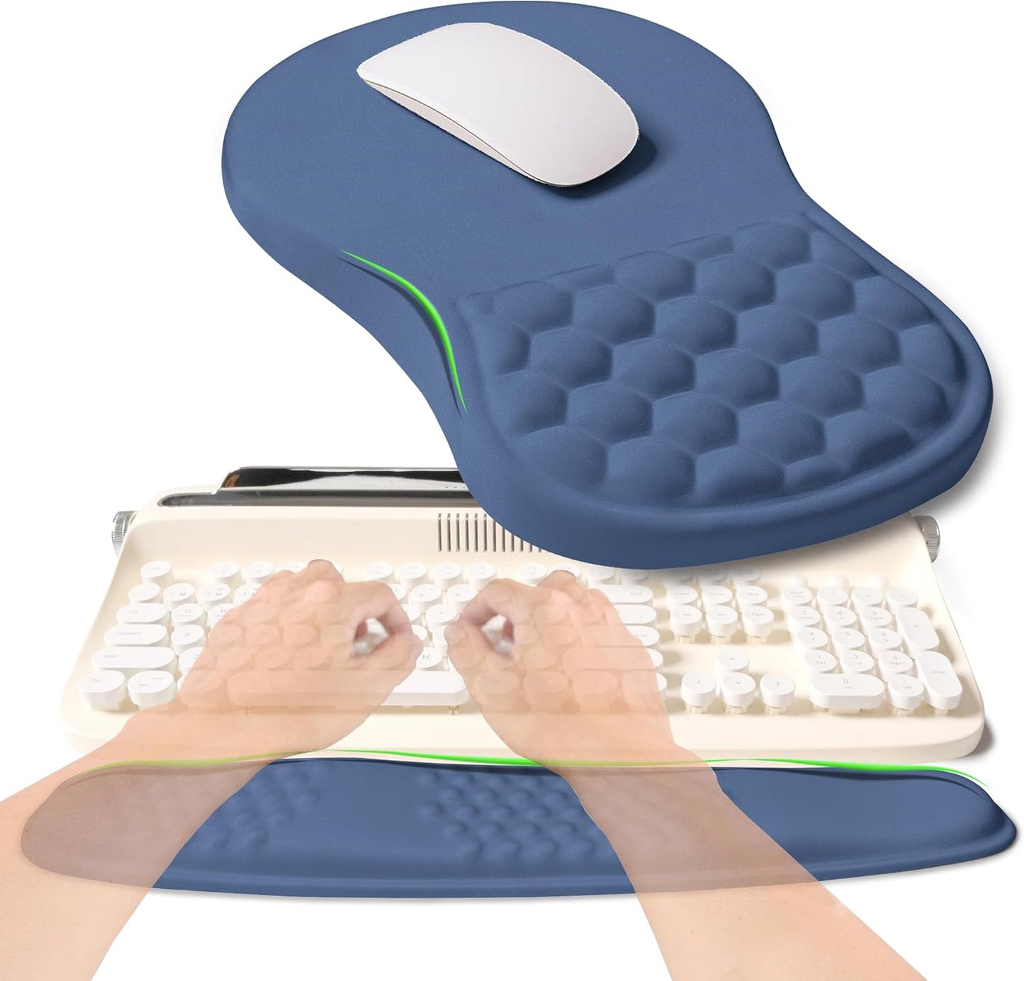 2-in-1 Ergonomic Set, Wave Rise Keyboard Wrist Rest and Massage Bulge Slope Mouse Pad Wrist Support, Cushion Memory Foam Integrated to Relieve Wrist Pain, Black