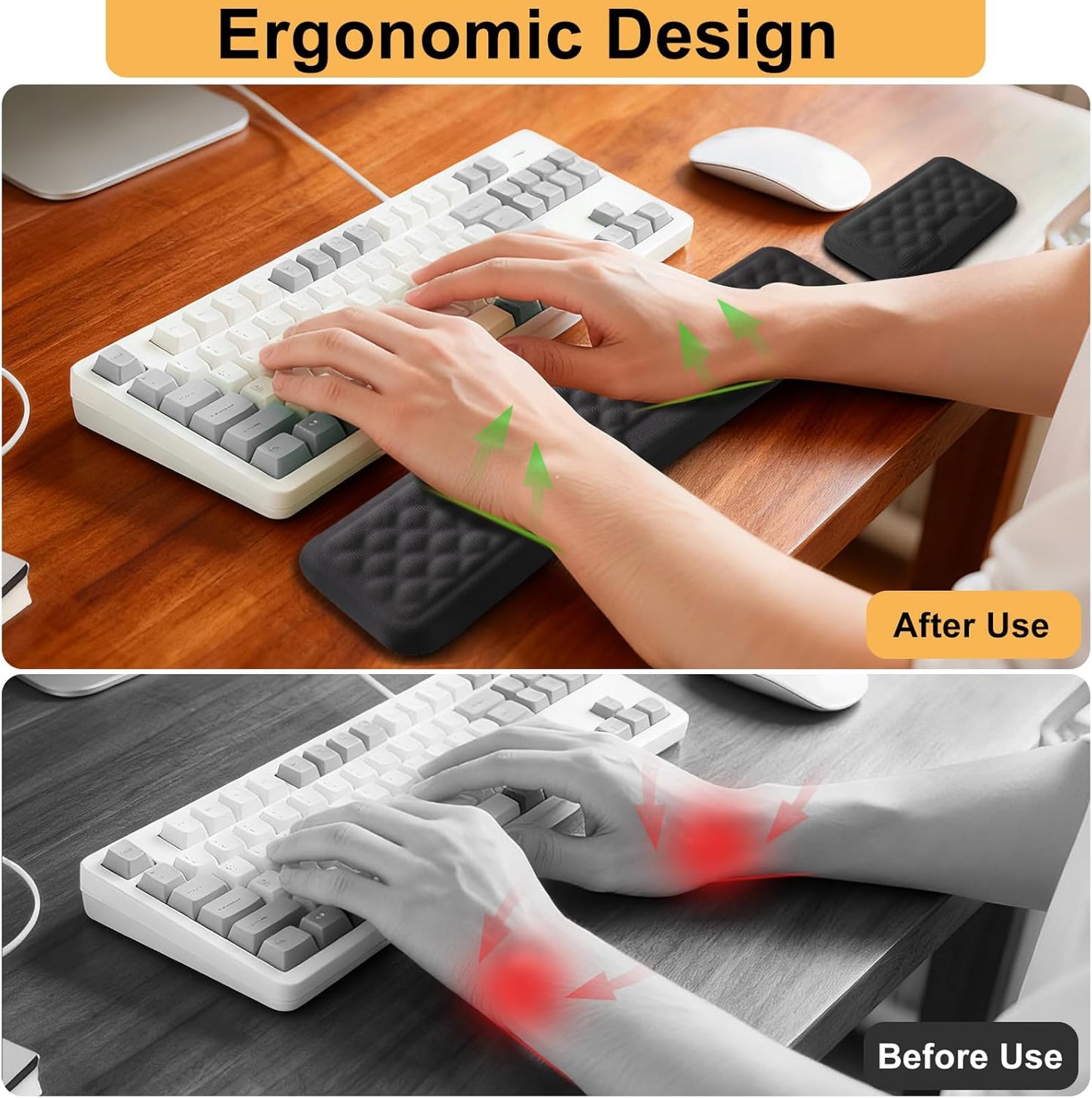 Keyboard Wrist Rest Mouse Wrist Support, Memory Foam Wrist Rest Pad for Computer Laptop, Ergonomic Wrist Cushion Support for Typing Pain Relief, Gaming Home Office, Pink