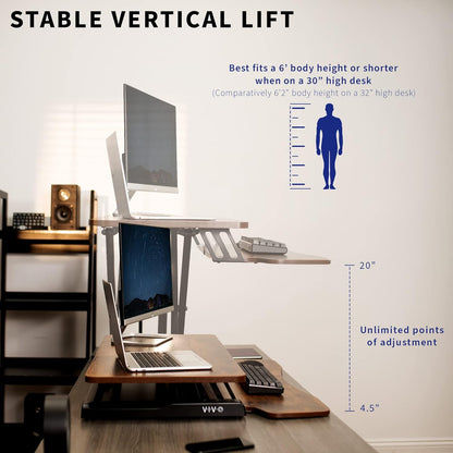 VIVO 26 inch Desk Converter, K Series, Height Adjustable Sit to Stand Riser, Dual Monitor and Laptop Workstation with Keyboard Tray, Black, DESK-V026KB