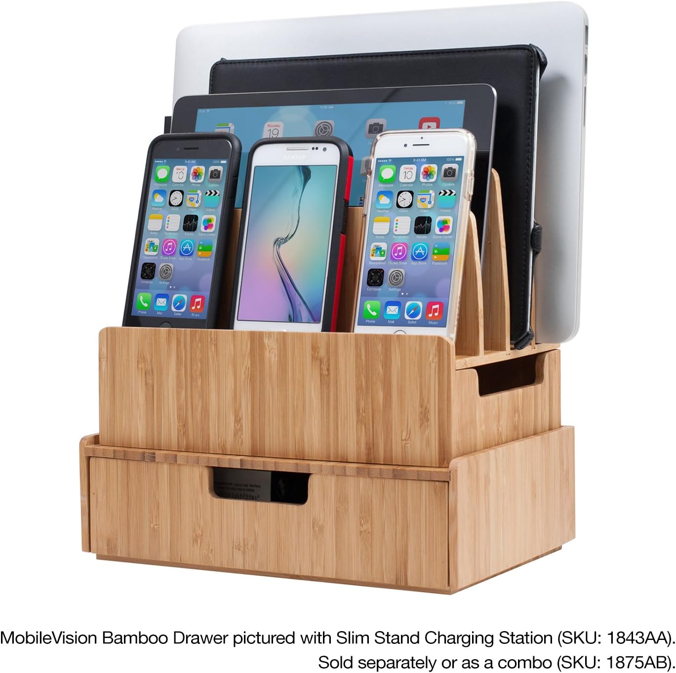 Mobilevision Bamboo Drawer, Stackable Storage Solution for office products pens, pencils, scissors, notepads, business cards and more