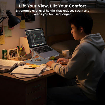 Uncaged Ergonomics Swivel Laptop Stand for Desk, Adjustable Computer iPad Stand for Desk w/ 360 Rotation, Portable Laptop Holder for Home Office Ergonomic Supplies (Black)