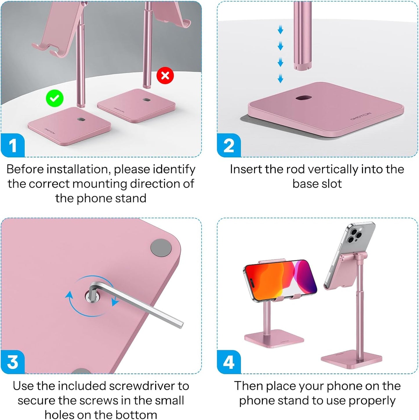 OMOTON Cell Phone Stand, Adjustable Angle Height Desk Phone Dock Holder for iPhone Air 17 Pro Max/Plus/XS/XR, Samsung Galaxy S20 / S10 / S9 / S8 and Other Phones (3.5-7.0-Inch)