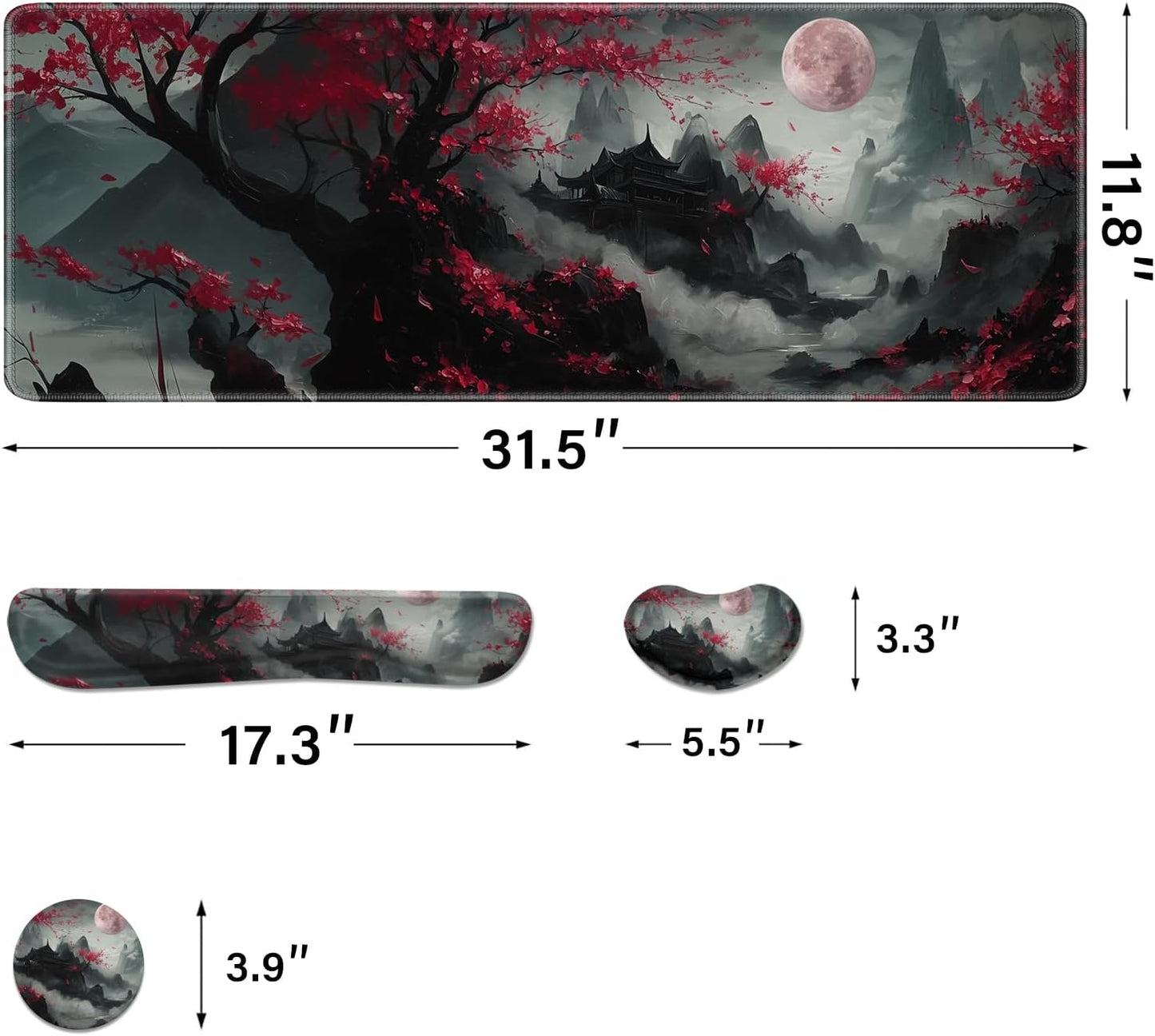 Desk Pad and Keyboard Wrist Rest, Large Mouse Pad + Keyboard Pad+Mouse Wrist Support, Non-Slip Desk Mat Protector for Office, Home 31.5×11.8 Inches Anime Dragon