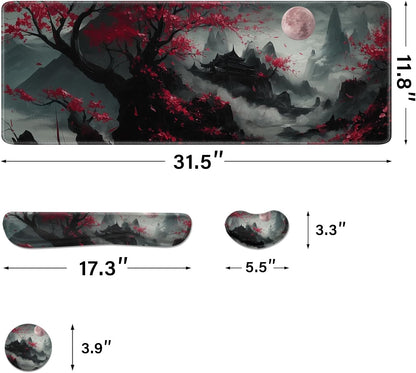 Desk Pad and Keyboard Wrist Rest, Large Mouse Pad + Keyboard Pad+Mouse Wrist Support, Non-Slip Desk Mat Protector for Office, Home 31.5×11.8 Inches Anime Dragon