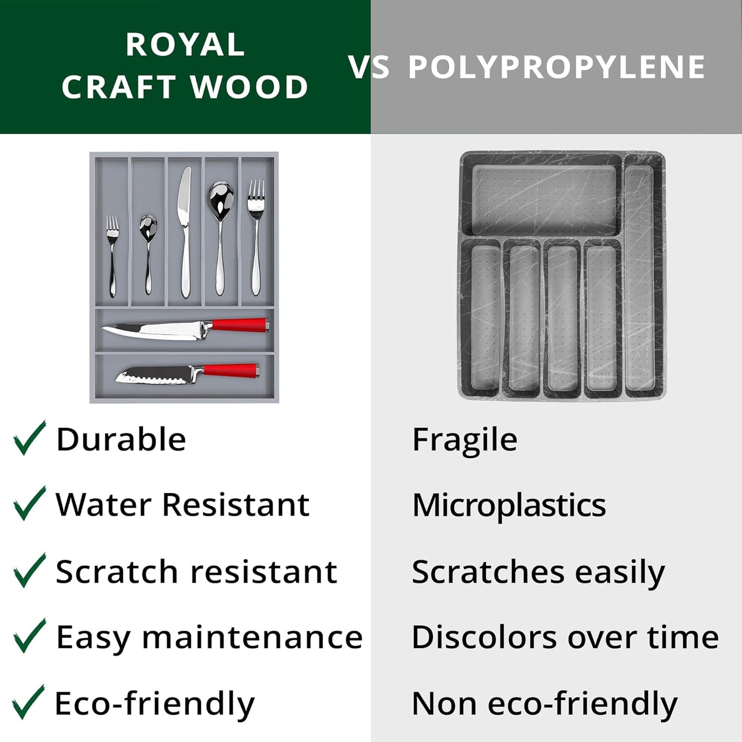 ROYAL CRAFT WOOD Luxury Bamboo Kitchen Drawer Organizer - Silverware Organizer, Utensil Holder & Cutlery Tray Drawer Dividers for Flatware (9 Slot, Natural)
