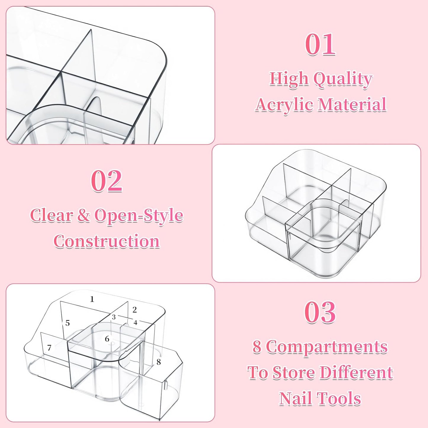 BQAN Transparent Acrylic Nail Desk Organizer with Spinning Drawer, Drill & Brush Holder, Desktop Manicure Tool Storage for Nail Techs, Makeup, Skin Care (Black) - Professional Salon or Home Use