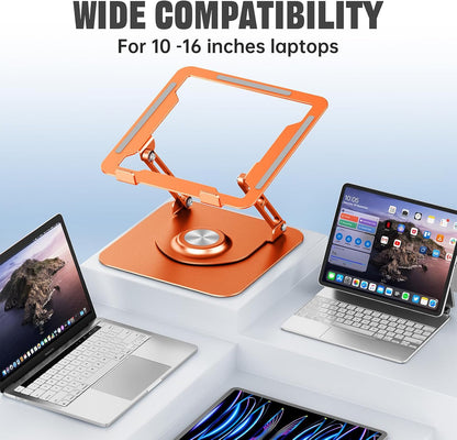 JOYEKY Laptop Stand for Desk, Adjustable Computer Stand with 360° Rotating Base, Ergonomic Laptop Riser for Collaborative Work, Foldable & Portable Laptop Stand, fits for All 10-16" Laptops (Grey)