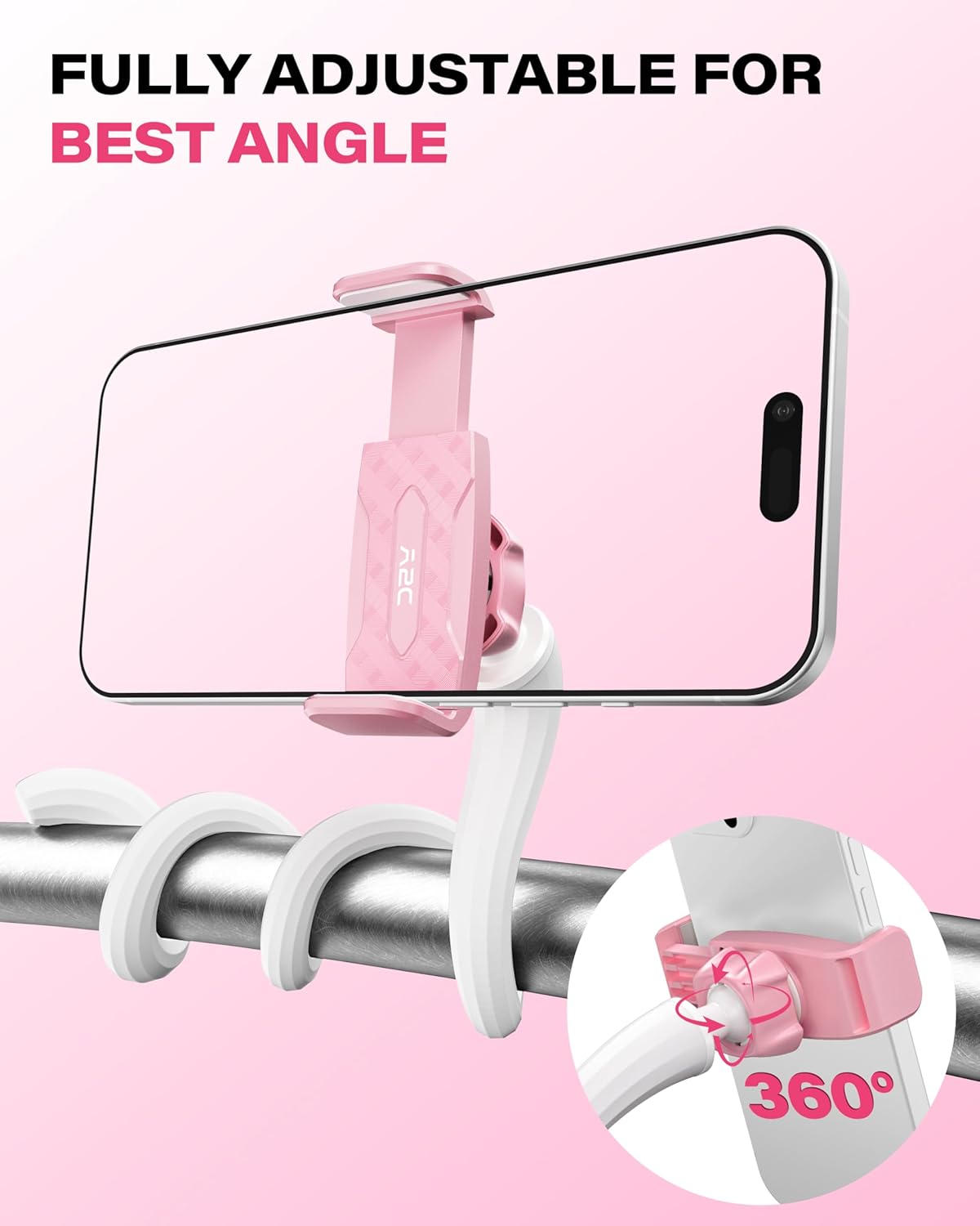 A2C Flexible Phone Holder for Treadmill, Peloton, Stroller, Shopping Cart, Desk, Portable Gooseneck 16.5” Long Arm Phone Mount for 4.7”-6.9" Smartphones