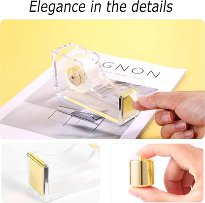 Gawsey Gold Desk Organizers and Accessories Set with 360-Degree Rotating Pen Holder, Acrylic Stapler, Tape Holder, Staple Remover, Binder/Paper Clips Kit, Scissor and 1 Box of Staples