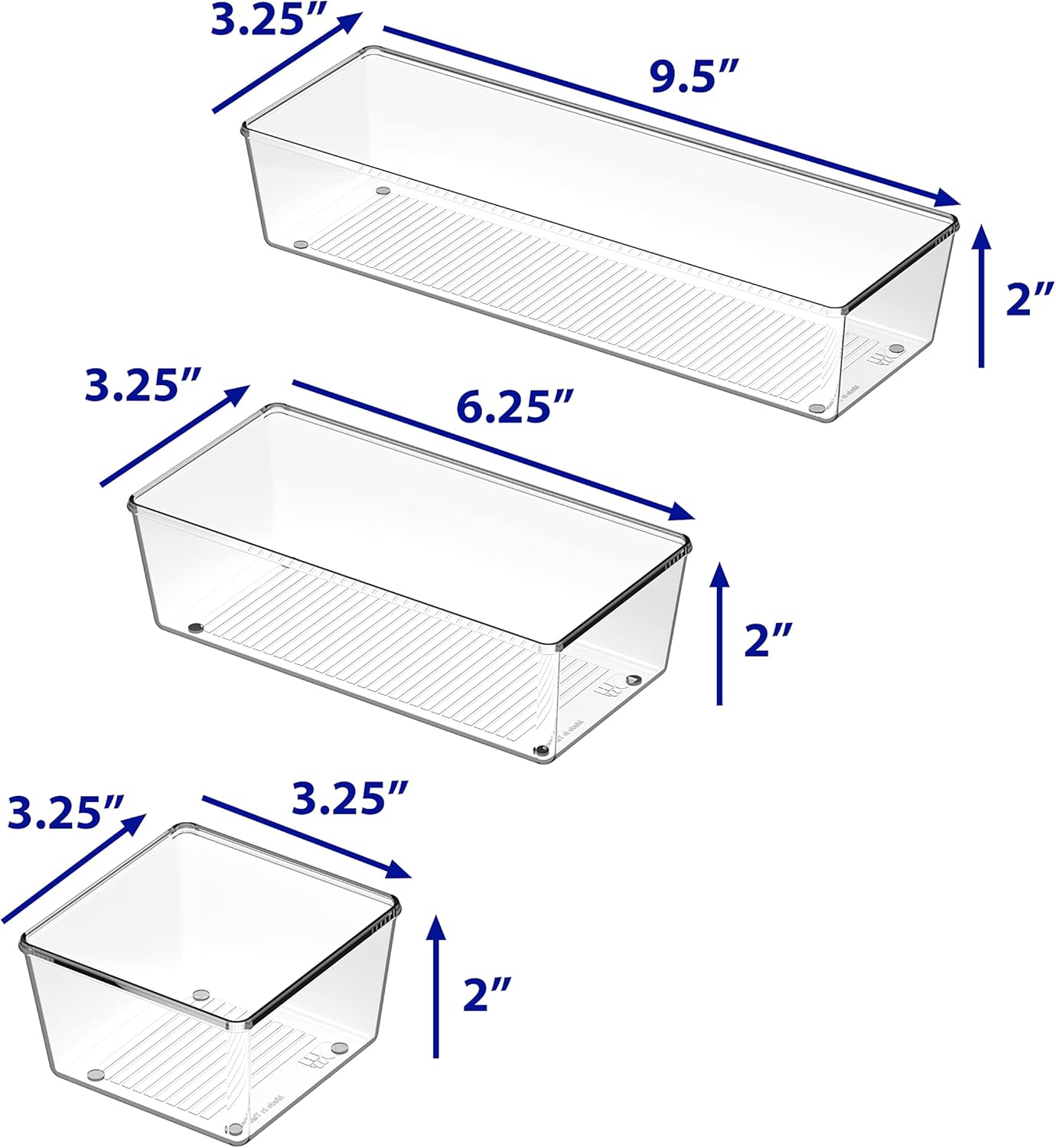 Simple Houseware Clear Drawer Organizer for Office Bin Desk Storage, Assorted Size, 6 Packs