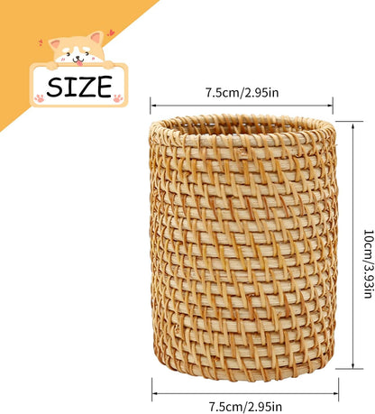 2 Pack Rattan Pencil Holder for Desk Handmade Pen Organizer Bucket Boho Desk Accessories Pen Cup Holder Aesthetic Holder for Desk Cute