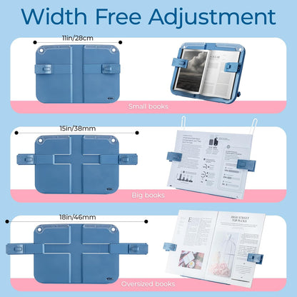 M&G Book Stand Adjustable Book Holder, Hands Free Book Display Stand Cookbook Stand with Page Paper Clips, Portable Reading Rest Desk Bookstand for Textbooks, Magazines, iPad (Blue)
