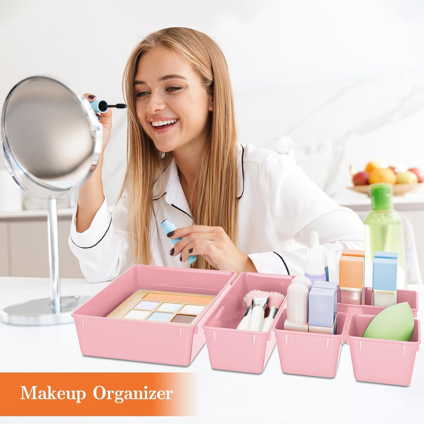SpaceHacks 25 PCS Plastic Drawer Organizer Set, 4-Size Versatile Organizer Tool Trays & storage Bins for Makeup, Jewelry, and Gadgets in Bathroom, Bedroom and Office,Clear Black