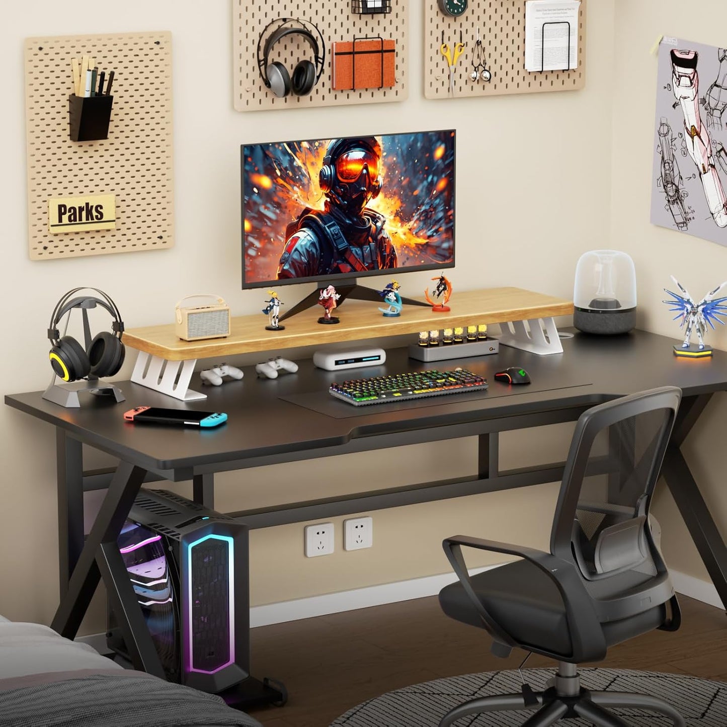 Monitor Stand Riser, 39 Inch Large Wood Monitor Stands for 2 Monitors