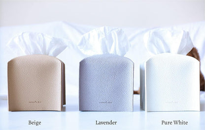 Tissue Box Cover Holder, Square with Bottom Belt by Carrot's Den - PU Leather Decorative Organizer for Tabletop, Bathroom, Car, Office | Beige