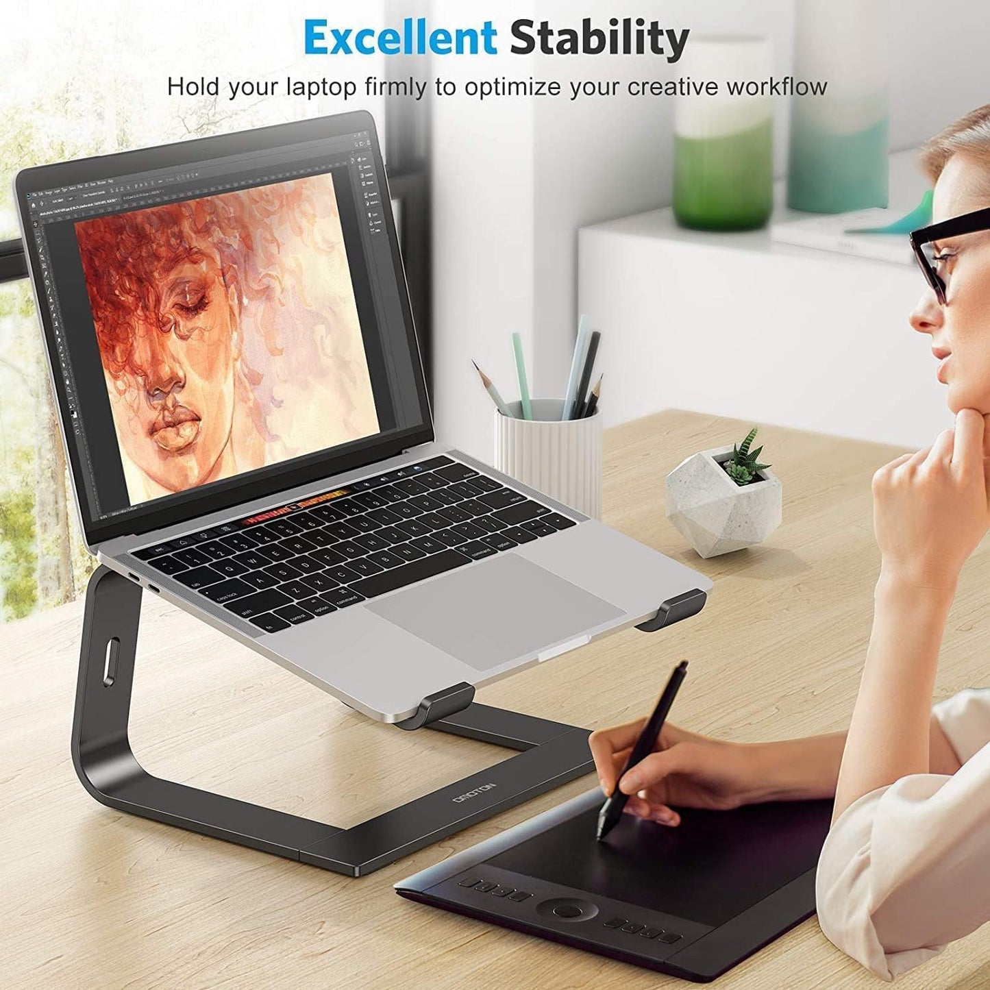 OMOTON Laptop Stand, Detachable Laptop Mount, Aluminum Laptop Holder Stand for Desk, Compatible with MacBook Air/Pro, Dell, HP All Laptops (11-16 inch), Silver