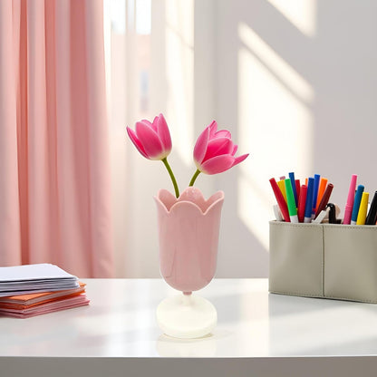 Pink Plastic Tulip Pen Holder Cute Pens Cup for Desk Pen Brush Organizer Office Stationery Supplies Home Decor Desk Supplies Holders and Dispensers(ZS399)
