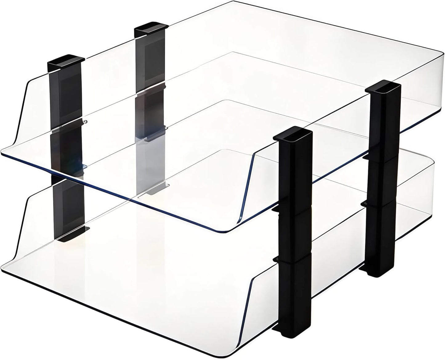 Clear 2-Tier Stackable Paper Tray Organizer for Letter/A4 Files, Desktop Document Sorter, Transparent Office Desk Storage (2 - Tier Clear)