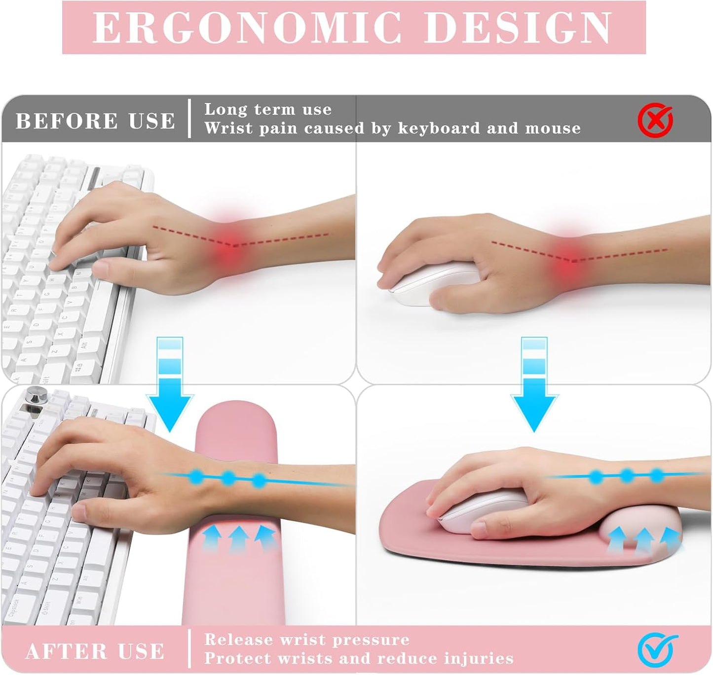 Wrist Rest for Keyboard and Mouse, Ergonomic Gel Computer Keyboard Wrist Rest with Memory Foam, Keyboard Wrist Support Pad for Long Hours of Work, Gaming, Studying-Relieve Wrist Pain