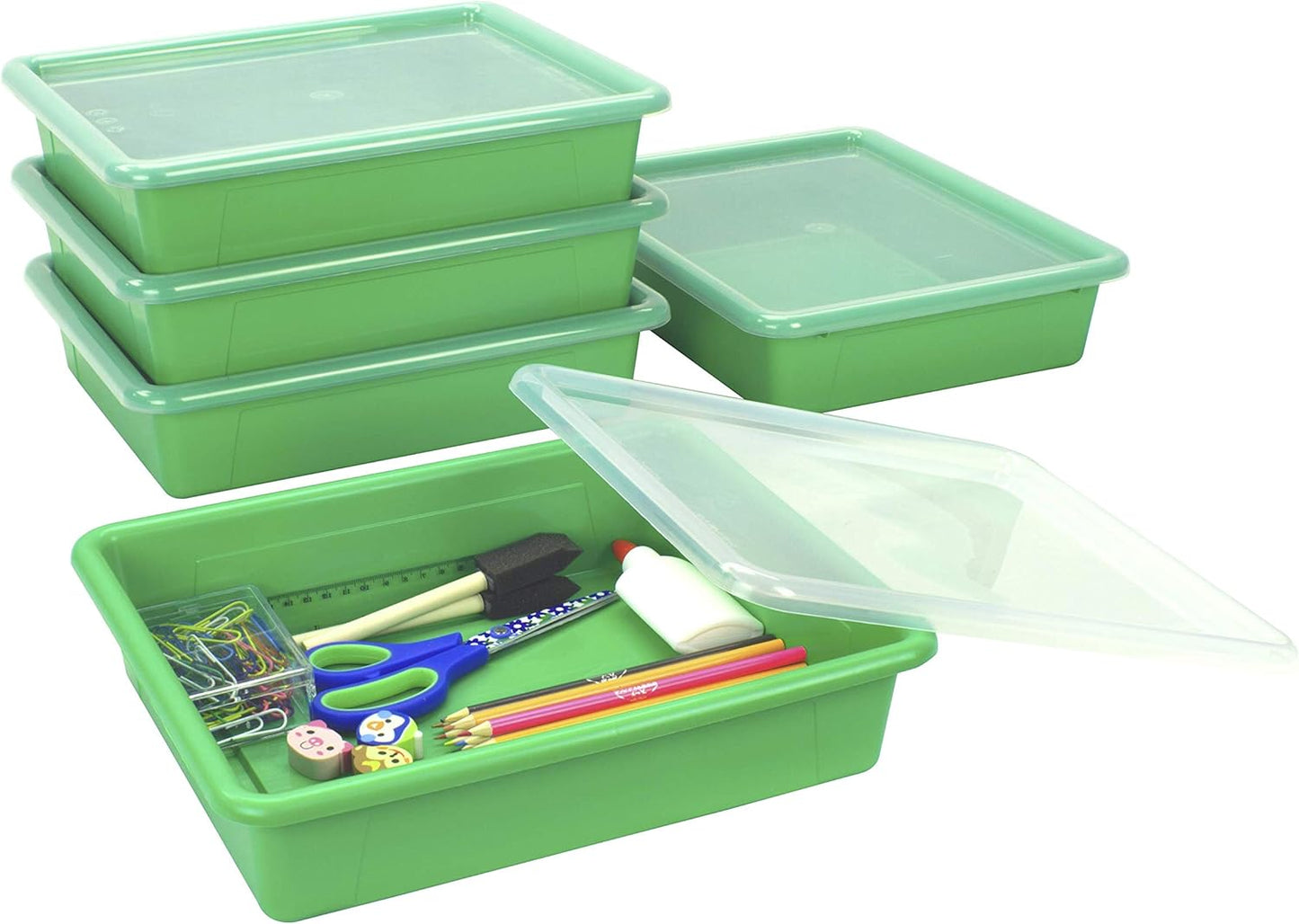 Storex Letter Size Flat Storage Tray – Organizer Bin for Classroom, Office and Home, Clear, 5-Pack (62531A05C), 10 x 13 x 3 Inches