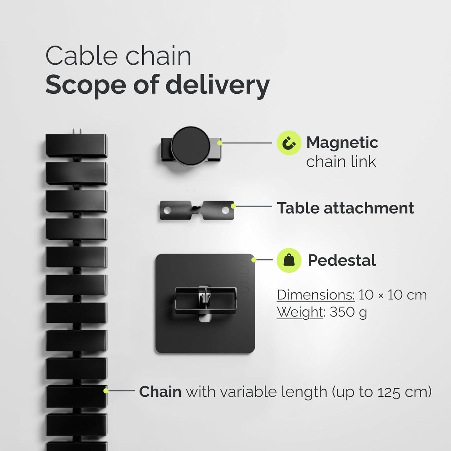 VALU Cable Management Spine – 49 Inch Cable Organizer for Height-Adjustable & Fixed Desks – Sturdy & Flexible with Magnetic Link – Cord Management System Under Desk with Steel Base & Non-Slip Pads