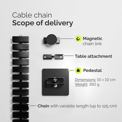VALU Cable Management Spine – 49 Inch Cable Organizer for Height-Adjustable & Fixed Desks – Sturdy & Flexible with Magnetic Link – Cord Management System Under Desk with Steel Base & Non-Slip Pads