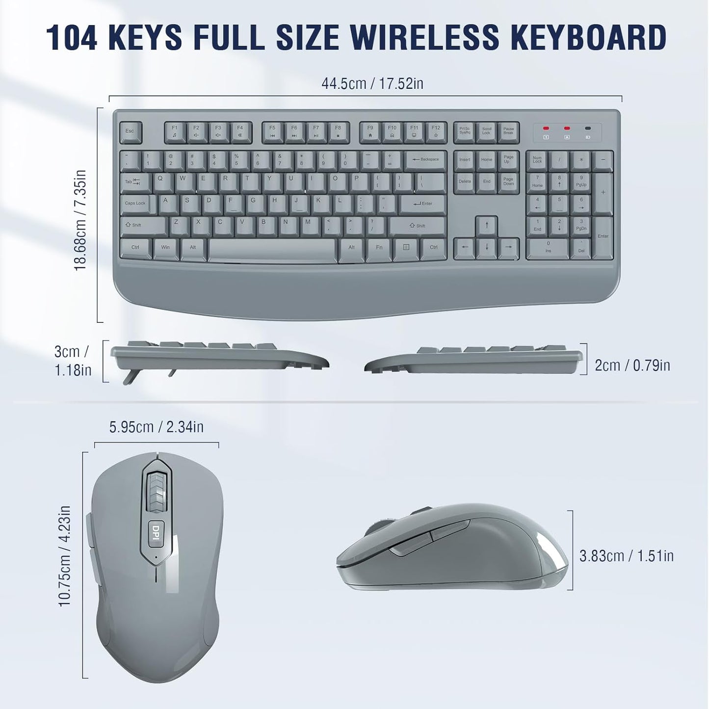 Wireless Keyboard and Mouse Combo, EDJO 2.4G Full-Sized Ergonomic Computer Keyboard with Wrist Rest and 3 Level DPI Adjustable Wireless Mouse for Windows, Mac OS Desktop/Laptop/PC