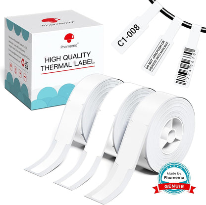 Phomemo D30 Label Maker Tape Cable Wire Label Tape, Black Print on White/Yellow/Red Sticker, 12.5mm x 74mm+35mm (3/8" x2 7/8"+1 3/8) Self-Adhesive Thermal Label Tape, 65-Tape/Roll, 3-Roll